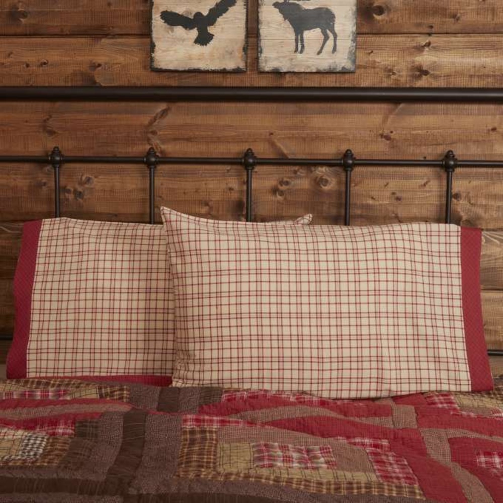 VHC BRANDS OAK & ASHER Creme & Maroon Plaid Pillowcase Set of 2 NEW NIP - Picture 2 of 5